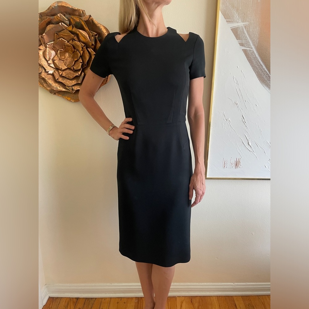 Kimora Lee Simmons Midi Cocktail Dress with open shoulder.